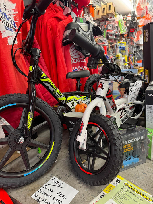 Amped kids battery 🔋 powered bikes  Amped 10 suit ages 2-5 £390 Amped 16 /suit ages 6-8 £490 Amped 20 suit ages 9-12 £590  Also pro available  Christmas 🎅 club store for a month